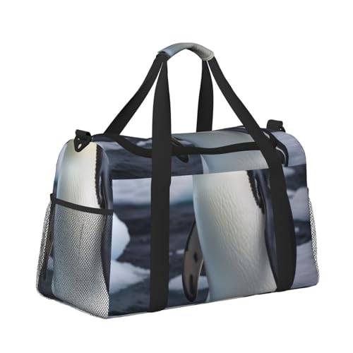 Penguin Antarctica Ice Print Travel Duffle Bag - Foldable Personal Item Travel Bag for Women & Men,Carry-On Convertible Crossbody Tote Bags with Adjustable Shoulder Strap & Pockets 13x10.2x19.7 in3