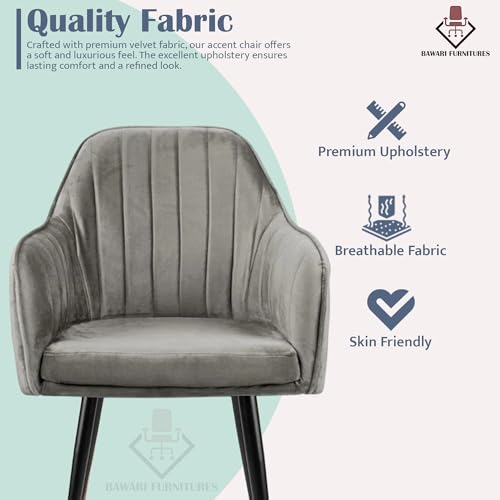 Image of Set of 2 Accent Chair for Living Room | Modern Armchair in Soft Velvet Fabric with Sturdy Legs | Premium Chair for Home Living Room Bedroom Restaurent | (Black Legs, Ash Grey)