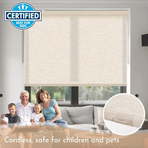 Persilux Light Filtering Roller Shades for Windows,Cordless,Linen Fabric,Roller Blinds,Thermal Insulated Fabric UV Protection Shades for Home,Office,Bedroom,Door,Light Filtering-Cream,43" W X 56" H