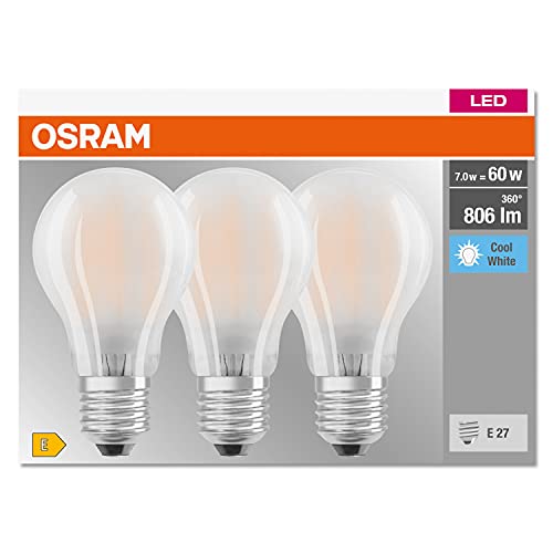 OSRAM LED Base Classic A60, Frosted Filament LED Lamps Made of Glass for E27 Base, Bulb Shape, Cool White (4000K), 806 Lumen - Image 3