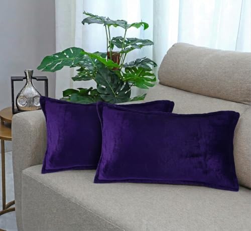Image of RD TREND Velvet 250 GSM Rectangular 18x 28 Inches Cushion Covers Set of 2 | Throw Pillow Covers for Sofa, Bed & Living Room | Perfect for Home Decor Solid Purple