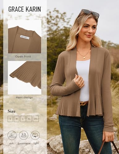 Image of GRACE KARIN Women's Lightweight Peplum Cardigan Sweaters Open Front Cropped Cardigan Long Sleeve Trendy Summer Knit Tops