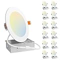 Amico 12 Pack 5 Inch 5CCT Ultra-Thin LED Recessed Can/Ceiling Light with Junction Box, 900LM High Brightness, Dimmable Wafer Downlight, 11W, ETL&FCC