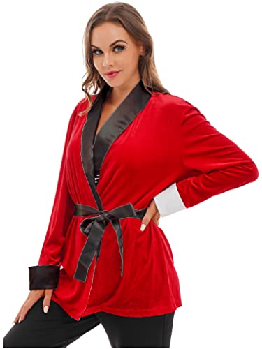 Yuumin Womens Velvet Christmas Robe Short Kimono Robe Holiday Lounge Bathrobe Xmas Party Pajamas Top Red Small #TOP1