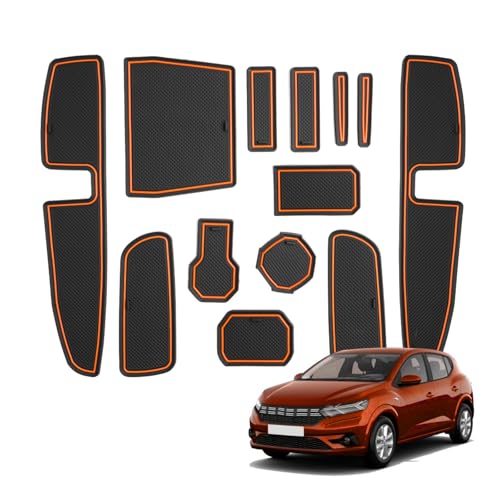 Tapis de porte Sandero 3 caoutchouc orange pour console Dacia Stepway 2021-2025