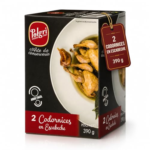 POLGRI Codornices en Escabeche Conserva Gourmet Carne de Caza 2 Codornices Lata Conserva Aperitivo Premium Receta Manchega Lista para Servir Tapa Gourmet Artesana