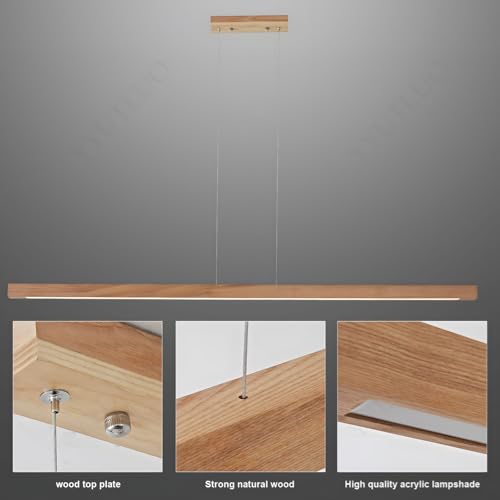Lustre linéaire en bois suspendu LED variable avec télécommande pour salle à manger