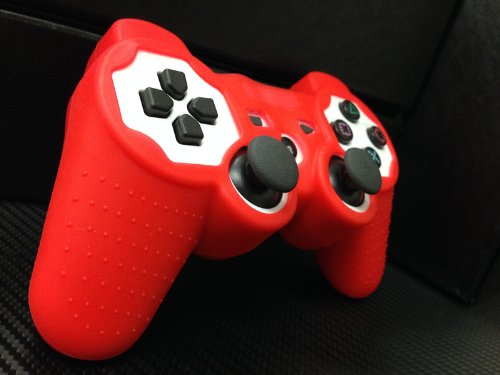 (Multi Color) Two Pieces Set 2X Playstation PS3 Remote Controller Silicon Protective Skin Case Cover (Red)