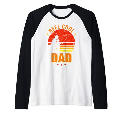 Reel Cool Dad Retro Fishing Daddy Father's Day Fisherman Camiseta Manga Raglan
