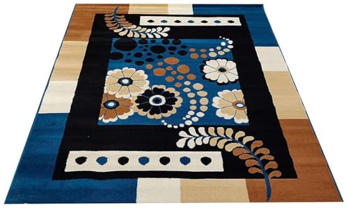 Image of Floral Design Acrylic Polyester Carpet for Living Room 6x8 Feet Color Blue(180x240Cm), Large Rectangle