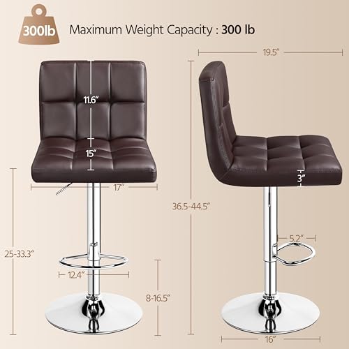Image of Yaheetech Bar Stools Set of 4 - Modern Adjustable Kitchen Island Chairs Counter Height Barstools Swivel PU Leather Chair 30 inches,X-Large Base and Seat, Brown