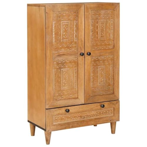vidaXL Alacena Marrón Claro 60 x 33 x 100 cm Madera Maciza de Mango, Sideboard rústico, unitario Durable, gabinete de Madera Mango, Organizador para Sala, Mueble para el hogar