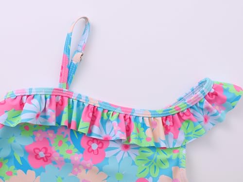 Image of Girls One Piece Swimsuits Adjustable Double Strap for Kids Palm Tree Print Toddler Bathing Suit Size 2T-10
