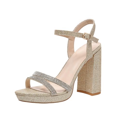 Women's Heeled Sandals Block Chunky High Heels Open Toe Ankle Strap Dress Sandals