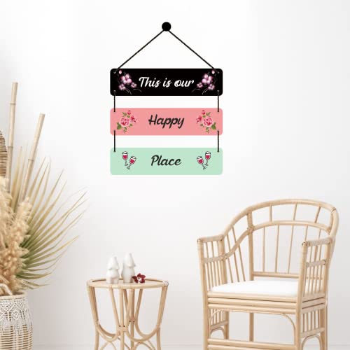 Image of Expleasia Exuberant & Luxury Decor Exuberant & Luxury Decor Decorative Wall Hanging Wooden Decoration Item for Home Office Living Room Bedroom Decoration Items Home Decor Gift Items (Happy Place Wine Glass)
