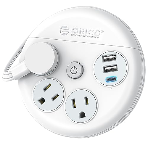 ORICO Travel Power Strip - 4 ft Flat Extension Cord with 3 Outlets & 3 USB Ports (1 USB C), Portable Flat Plug Power Strip Outlet Extender for Travel, Cruise Approved - White
