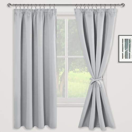 JIUZHEN Opaque Curtains with Ruffle Tape, Blackout Curtains, Living Room Curtains, Bedroom, Thermal Curtain, Silver Grey - Image 2