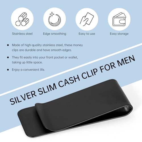 10Pcs Stainless Steel Money Clip Silver Slim Cash Clip for Men, Metal Money Clips Minimalist Pocket Cash Wallet3