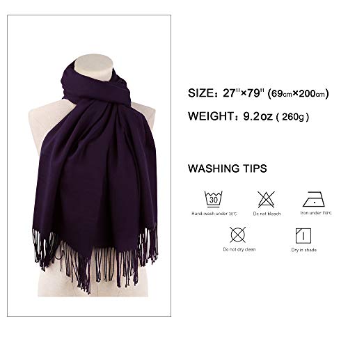 SOJOS Women Large Soft Cashmere Feel Pashmina Shawls Wraps Winter Scarf SC304 with Eggplant