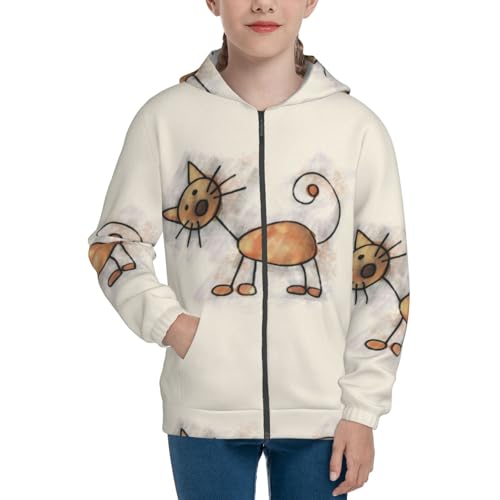 Brown Cat Cartoon Kids Pullover Hoodies Boys Zip Up Sweatshirts Girls Athletic Clothes with Pocket3