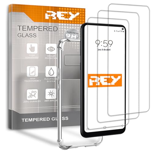 REY 3X Protector de Pantalla y Funda Anti-Shock para Samsung Galaxy S10+ / S10 Plus, Cristal Vidrio Templado y Silicona TPU de Alta Resistencia