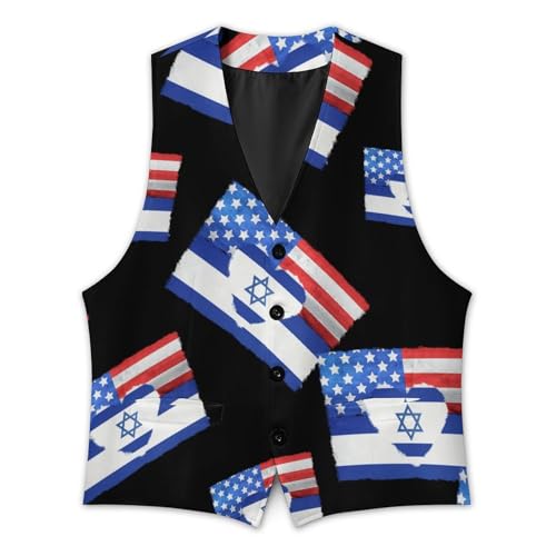 U.S.A Flag Israel Love Heart Men's Formal Suit Vest for Business Formal Or Casual Dress Waistcoat Wedding3