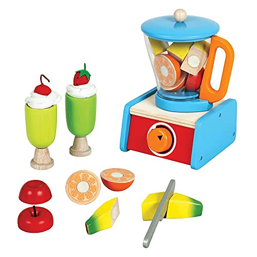 Brainsmith Blender Set with Sliceable Fruits, Non Toxic Wooden Mixer Toy – Realistic Educational Kitchen Role Play Toys for Girls and Boys (2-7 Years)