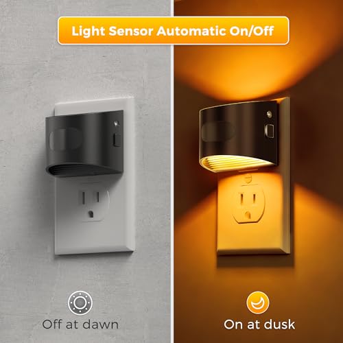 Image of L LOHAS LED Night Light with Motion Sensor & Dusk to Dawn Sensor, Night Lights Plug into Wall with 30-100lm Adjustable Brightness, Dimmable Night Light for Bathroom Hallway, 1600K Amber, 2 Pack