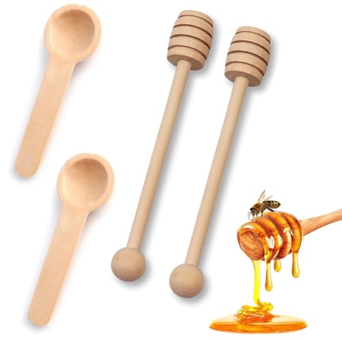 CATOR 4 Piezas de Agitadores de Miel,Cucharas de Miel, Cucharas de Miel de Madera,Agitadores de Miel para Levantar Miel,Palitos de Miel en Espiral de Miel,agitadores de Palitos de Miel (Marrón(2+2))