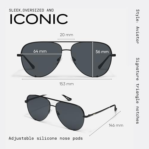 Image of QUAY High Key Extra Large Polarized Unisex Aviator Sunglasses, UV Protection, Oversized Accessories for On The Go Lifestyle