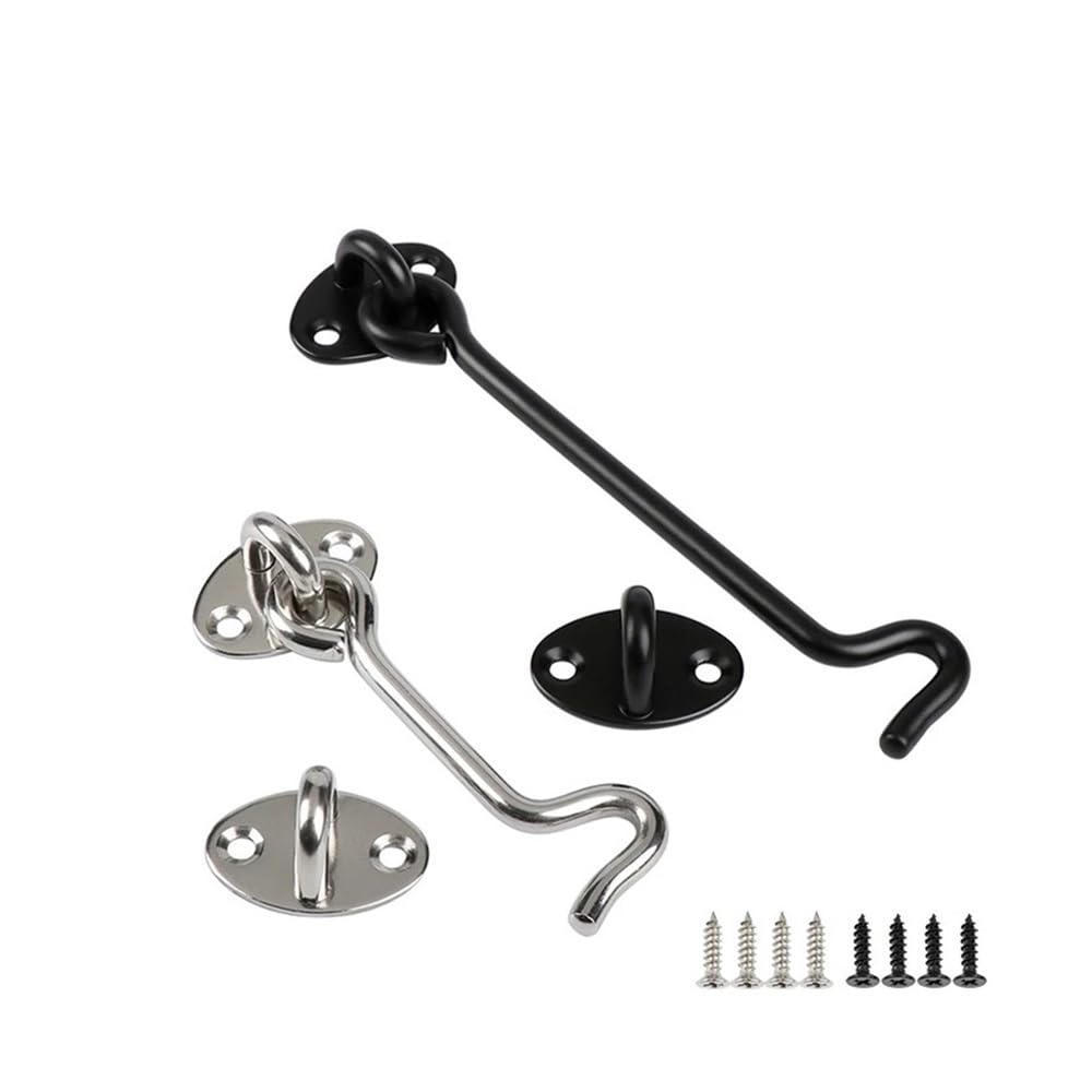 2 Pack Storm Hook Latch, Gate Catch with Screws for Barn Garage Window(Black-8 inch)