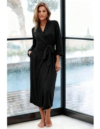 Ekouaer Women Robes Long Knit Bathrobe Lightweight Soft Kimono Robes Casual Ladies Loungewear with Pockets2