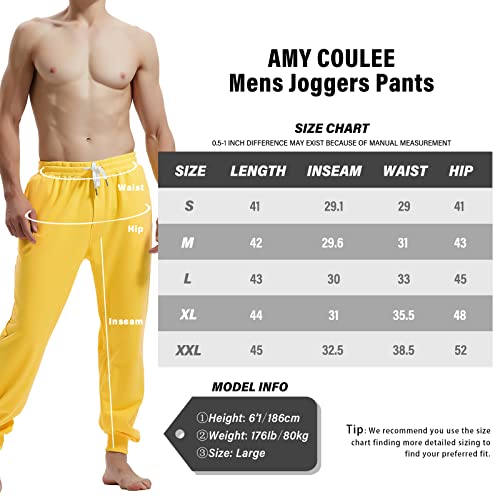 Amy Coulee Men’s Breathable Sweatpants Cotton Elastic Waist Running Pants (Yellow, M) #TOP4