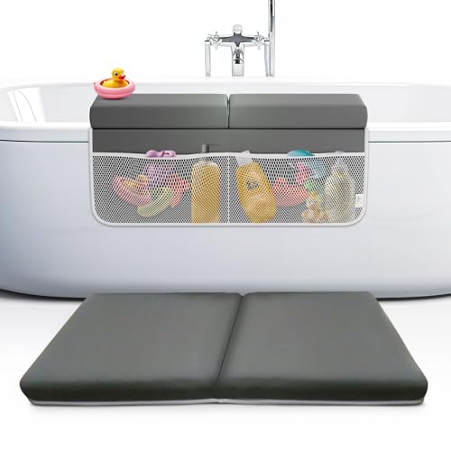 Image of FluffyTub Baby Bath Kneeler and Elbow Rest Pad Set, 2-Inch Thick, Memory Foam, Water-Resistant Mat – Bath Time Essentials Cushion and Bath Kneeling Pad for Bathing Baby with Bathtub Toy Organizer.