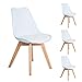 Produktbild EGGREE 4er Set Esszimmerstühle mit Massivholz Buche Bein, Retro Design Gepolsterter lStuhl Küchenstuhl Holz, Weiß