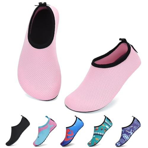 SAGUARO Enfant Chaussures Aquatiques Fille Garçon Chaussons de Piscine Chaussures d'eau pour Nautiques Piscine et Mer Riviere Natation Surf, Rose Poudré, 32/33 EU
