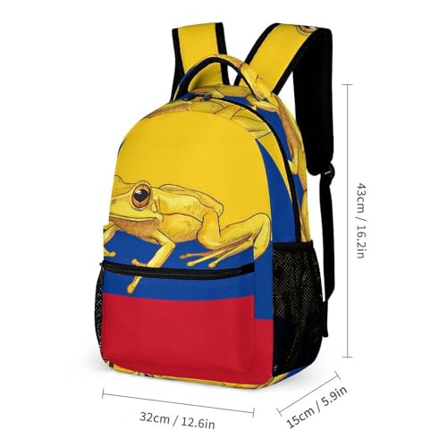 Colombian Flag Golden Poison Frog Backpack Shoulder Bags Lunch Bag Pencil Case Box 3 Set Daypack Cute2