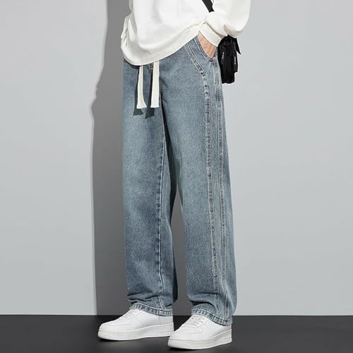Men's Denim Pants Loose Fit Jeans Drawstring Elastic Waist Baggy Trousers Straight Wide Leg Denim Jeans Pants2