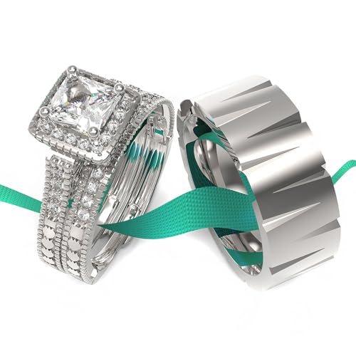 TWO RINGS Wedding Ring Sets His And Hers Promise Ring Couples Bridal Sets Women 925 Sterling Silver Moissanite Man Wedding Bands