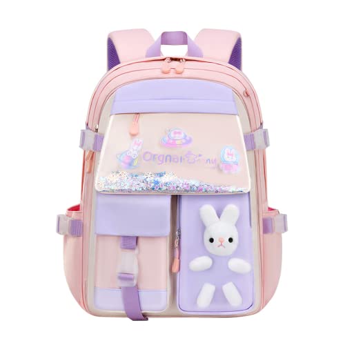 Myyunhx School Bags for Girls Kawaii Quicksand Refrigerator Door Girls Backpack Kids Backpacks for Girls Large Capacity Bunny School Bag for School Teen Girls (Pink)