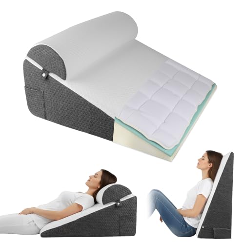 LPQKCcY Keilkissen Bett, 3 Lagen mit Memory-Schaum Top, Weichem Kissen, Lesekissen für Bett und Couch, Schaum Reflux Kissen, Rückenkissen Rückenlehne, zur Schlafapnoe, Lesen, Rückenschmerzen