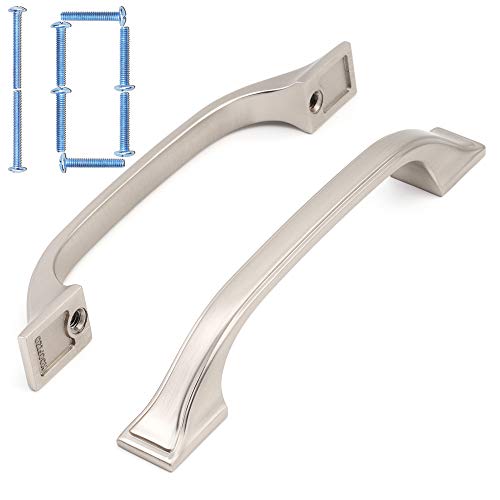KOOFIZO Tirador de arco de gabinete Craftsman de pie cuadrado, mango de níquel cepillado para muebles, espacio de tornillos de 3.8 pulgadas, paquete de 10 unidades para puerta de armario de cocina,
