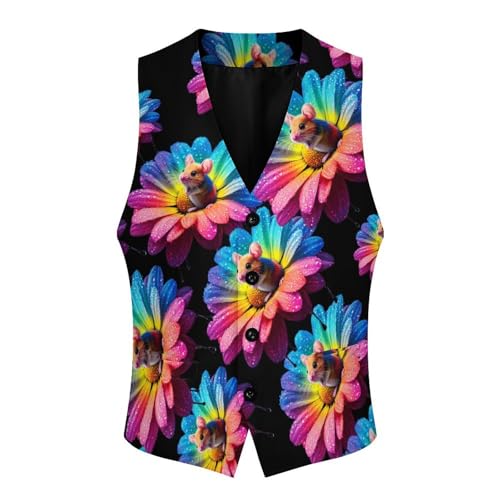 Colorful Rat Daisy Flower Men's Suit Vests Business Formal Dress Vest V-Neck Waistcoat for Wedding Casual4