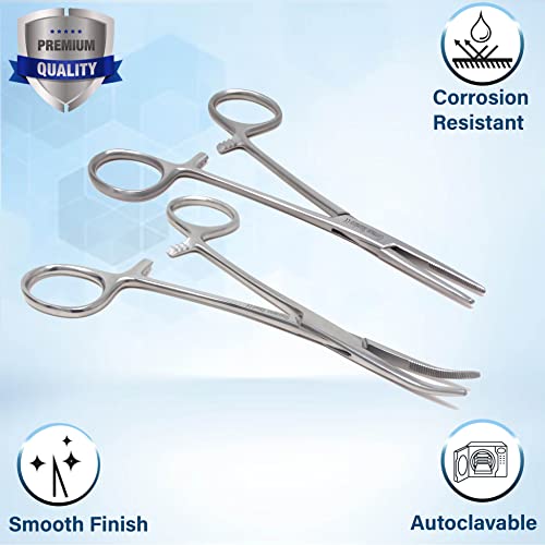 A2Z Scilab A2Z-HM-STR-RB Set Of 2 Pcs 5.5 Inch Straight & Curved Kelly Hemostat Forceps Locking Clamps Premium Quality Stainless Steel Set-With Half Serrated Jaws thumb #4