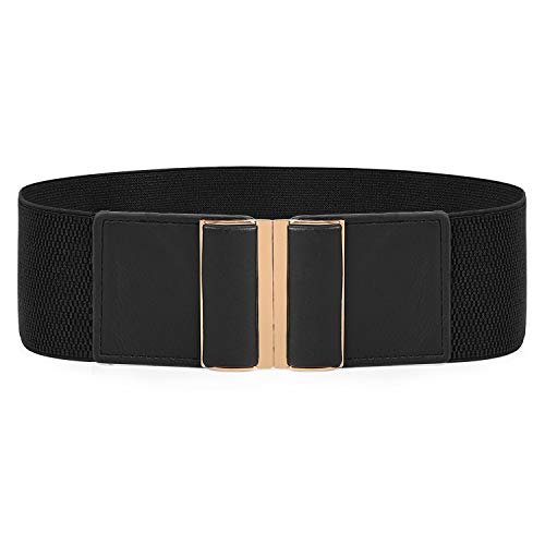 Image of Women Belt for Dress Black Wide Elastic Stretch Waist Belt Retro Cinch Belt