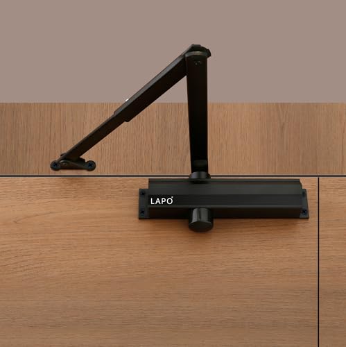 Image of LAPO Heavy Duty Aluminium Automatic Hydraulic Double Speed Door Closer for Home Office | Aluminium and Wooden Soft Door Closers with Fitting Set for All Door Weight Up to 80 Kg (Black Finish)