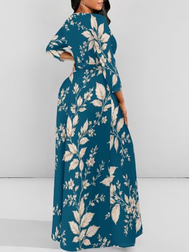 Image of PinkPatty Women's Long Sleeve Maxi Dress Plus Size Casual V Neck Wrap Dress with Pockets&Belt