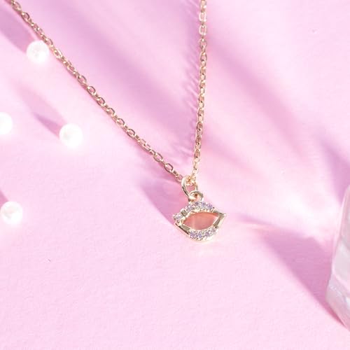 Image of SALTY Anti Tarnish Kiss Charm Pendant Necklace for Women | Stylish Locket Chain | Fashion Jewellery Accessories for Girls | Minimal Jewelry | Ideal for Gifting | Marriage, Birthday | Gift for Valentine Day
