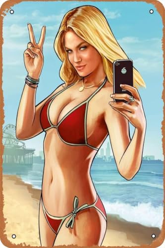 Scvgfdxzs Poster décoratif classique Game GTA 5 Beach Girl Game - Décoration murale amusante - Pour bar, café, pub - 20,3 x 30,5 cm