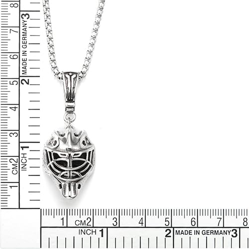COOLSTEELANDBEYOND Mens Hockey Mask Pendant Necklace, Stainless Steel, Goalie Mask Design, 24 inch Wheat Chain4